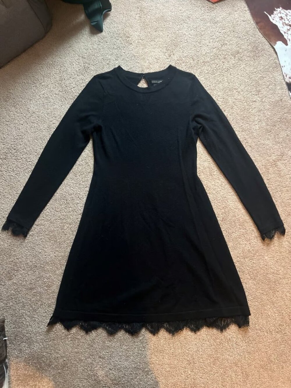 Adrienne Vittadini‎ 100% Extra Fine Merino Wool Black Long Sleeve Dress Size M